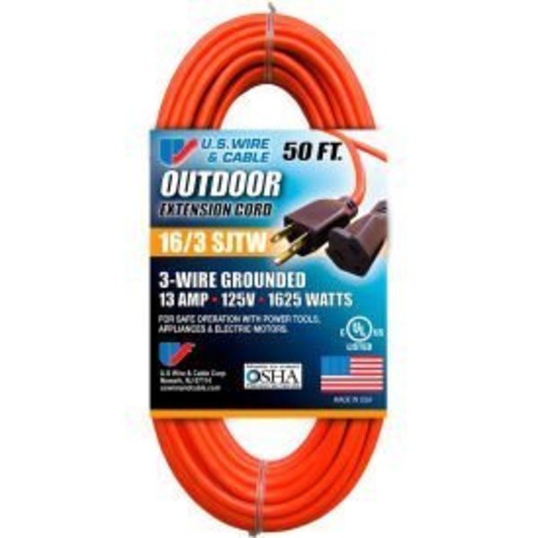 U.S. Wire & Cable U.S. Wire 60050 50 Ft. Three Conductor Orange Extension Cord, 16/3 Ga. SJTW-A, 300V, 13A 60050